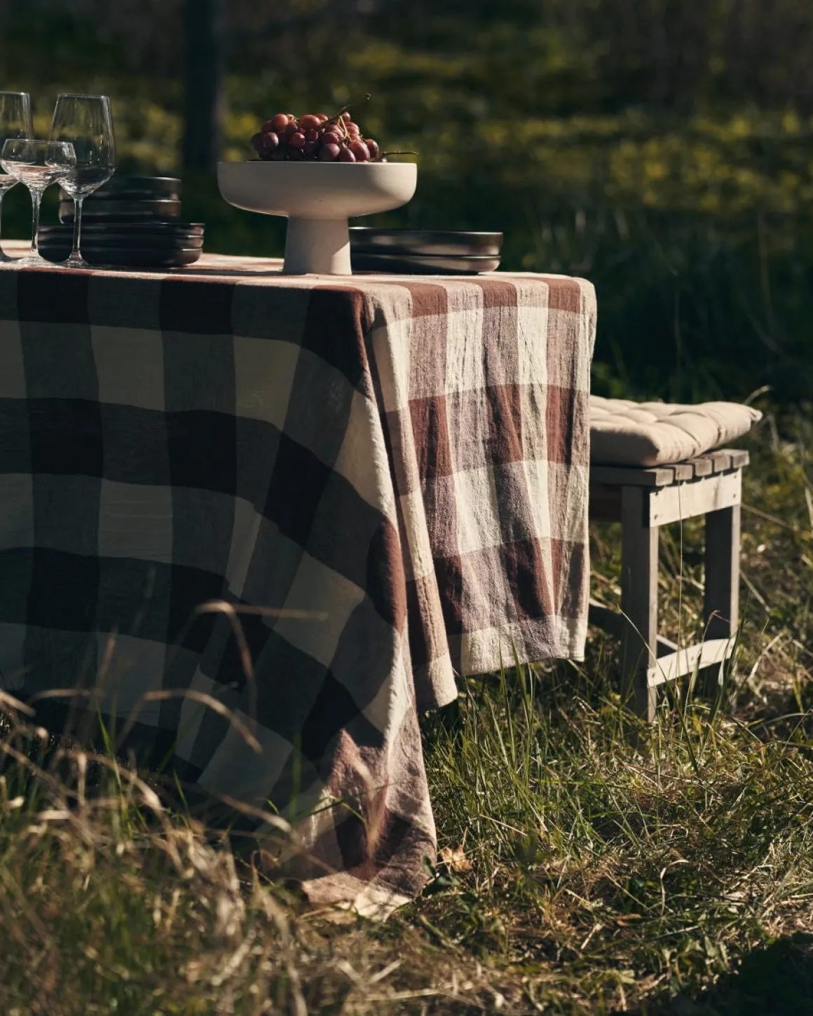 Bordsduk Check 240x140cm Linnemix Brun